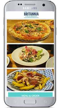 BritanniaAPPMenuPhone Britannia Inn app on phone